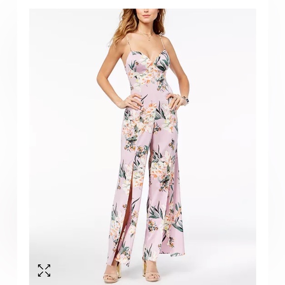 Guess Pants - Guess Leigh Floral lavender slit jumpsuit
